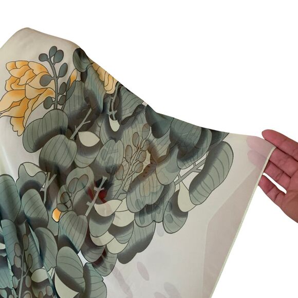 Green Floral Sheer Kaftan Poncho Top Lightweight Summer Cover Up One Size - Picture 4 of 11